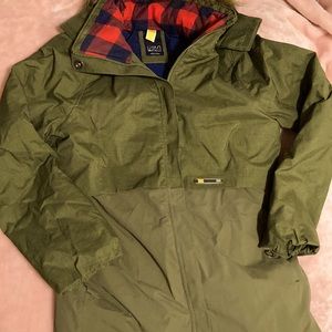 HELLY HANSEN WOMENS OLIVE ARMY GREEN PARKA COAT FAUX FUR HOOD BUFFALO CHECK L